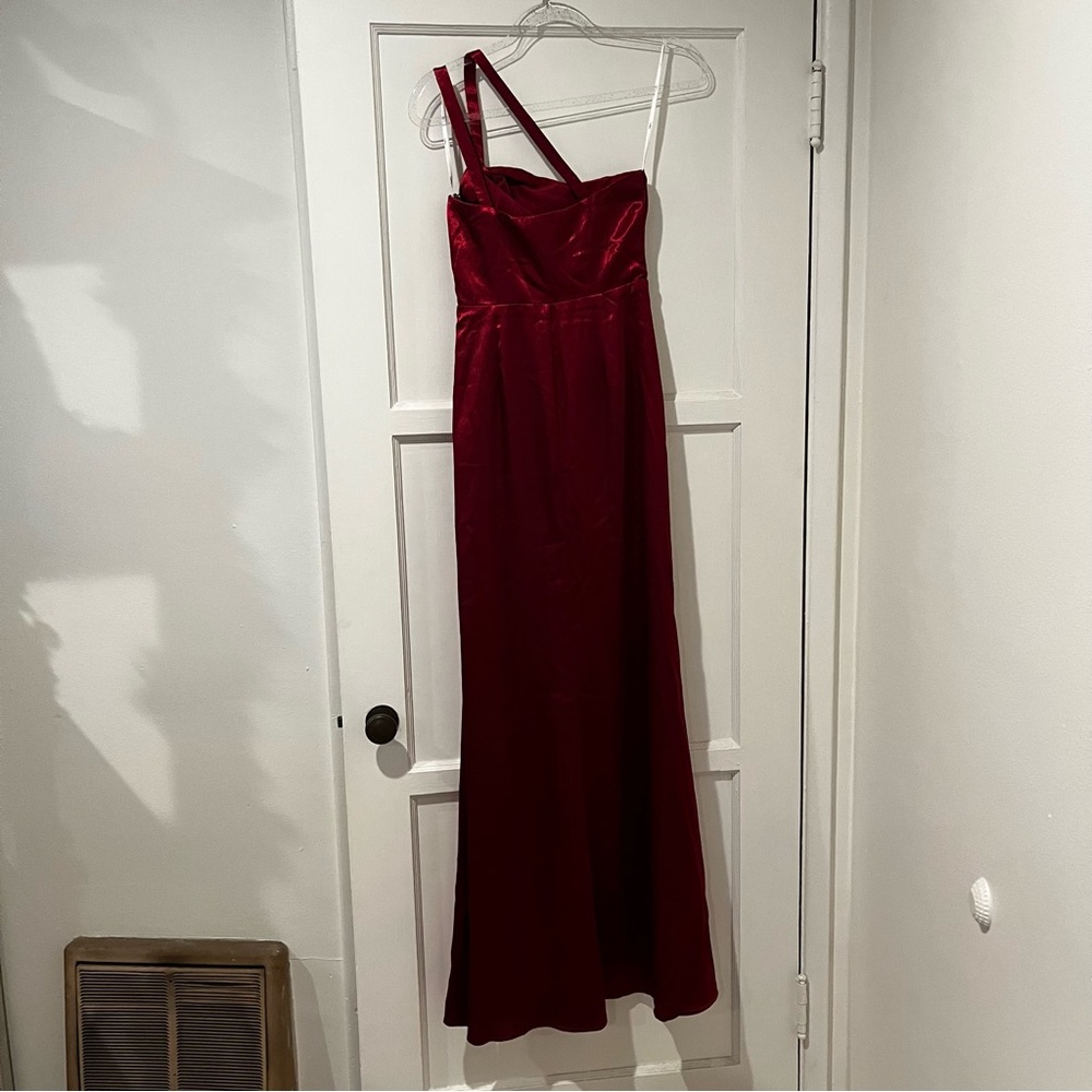 New Lulus Devotion to Love Wine Satin One-Shoulder Maxi Dress Size XS - Picture 7 of 10